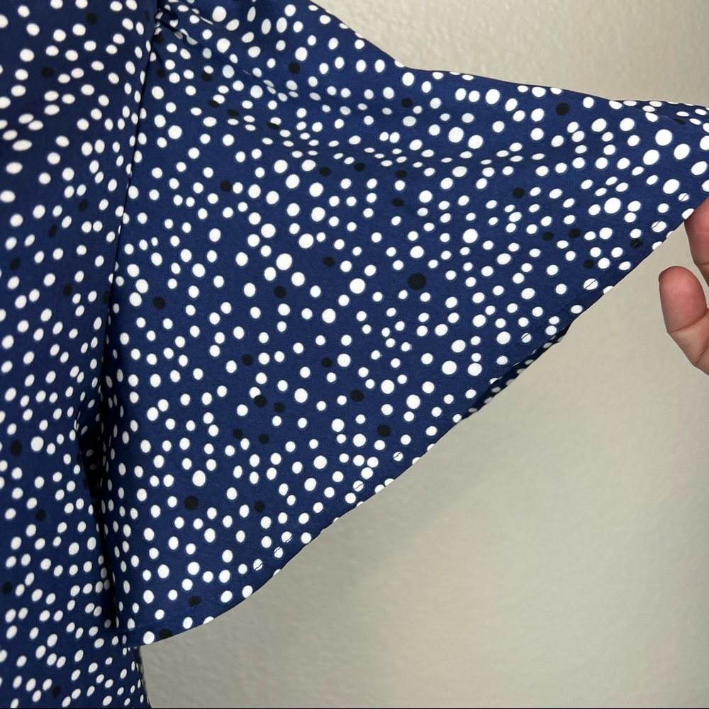Dot Print Button Front Flutter Sleeve Top Size La… - image 8